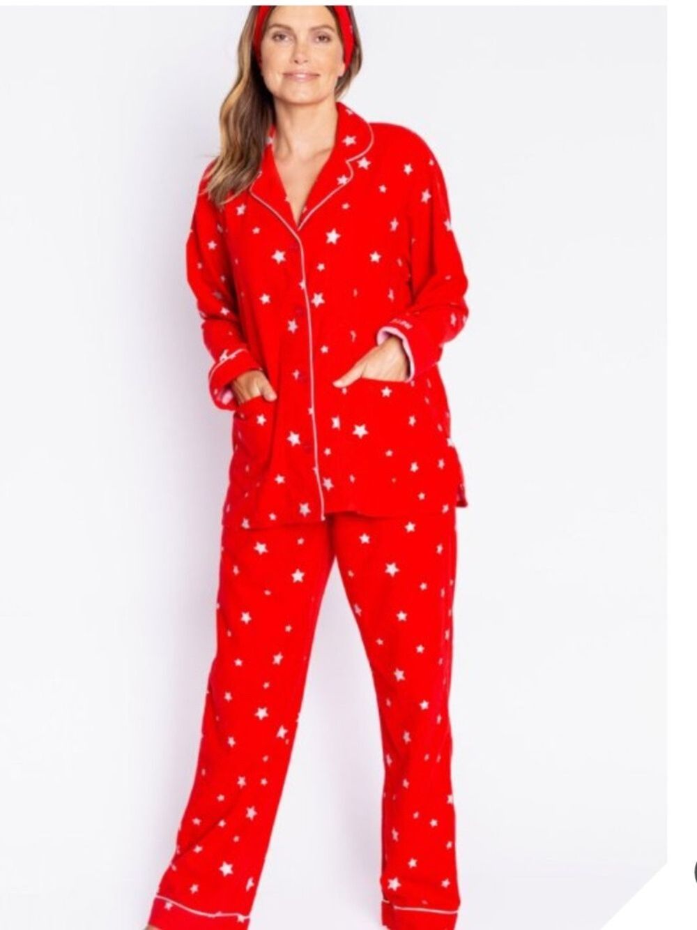 P.J.SALVAGE Wish Upon A Star 3 piece pajama set button up shirt red silver small